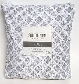 South Point Home Fashions 840125924290 Microfiber 4pc Sheet Set Grey Stamp Medallion - Full