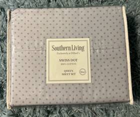 Southern Living 790618086571 Swiss Dot 100% Cotton Queen Sheet Set Grey Dillards Excl