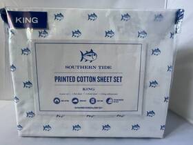 Southern Tide 028828110480 Skip Jack Blue/white Cotton Coastal King Sheet Set