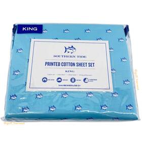 M1ylr49w6 Southern Tide Printed Skipjack Logo Cotton Sheet Set - Topaz Blue King Size