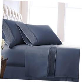 Southshore Fine Linens 707568331781 Vilano Pleats 4-piece 21-inch Extra Deep Pocket Sheet Set Queen Dark Blue