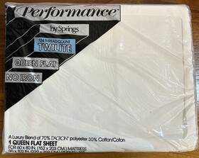 Springs 026598809146 Vtg Performance Queen Flat Sheet 124 Thread Count Twilite No Iron White