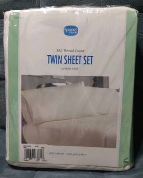 Springs Home 076657933817 As Is Still Packaged Twin Sheet Set 180 Thread Count 60/40 Blend Springs Home 076657933817 As Is Still Packaged Twin Sheet Set 180 Thread Count 60/40 Blend