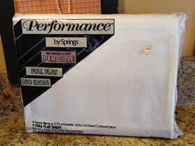 Springs Industries Inc. 026598803816 New 1 Full Flat Bed Sheet White No Iron Percale 50% Poly Combed Cotton Usa