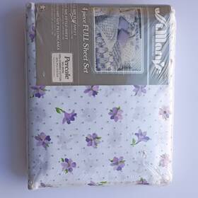 8258 St. Marys Full Sheet Set Percale No Iron Cotton Polyester White Purple Floral