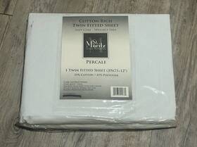 St. Moritz 805635010772 Mortiz Cotton Rich Twin Fitted Sheet White Percale 39 Inch X 75 12 Wrinkle-free