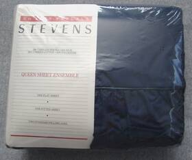 Kea153 Stevens Vintage Percale Navy Blueberry Ruffle Sheet Set Queen Usa New Sealed