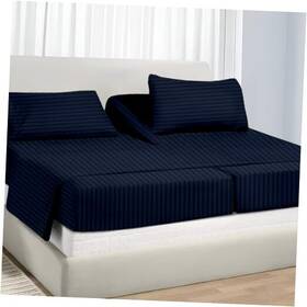 400tc-01-018 Sticky Cotton Split King Sheet Sets Sheets 2 Twin-xl Navy Blue Stripe