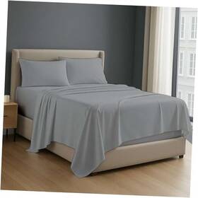 Rgpremiumss-542 Sticky Cotton 4 Piece Premium Sheet Set Queen 100% Egyptian Queen-12 Light Grey Solid