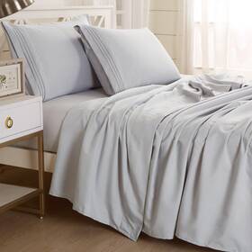 Style Asia 736386009879 Textilia 4 Piece Bed Sheet Set King Size Deep Pockets - Gray