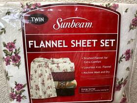 Sunbeam 022143422303 100% Cotton Brushed Flannel 3 Piece Twin Sheet Set Rose Pattern New