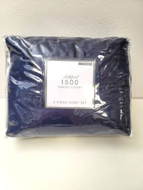 Sunham Ashford 734737615762 Solid 1500 Thread Count 4 Pc King Sheet Set Navy Msrp 220