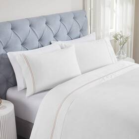 Superior 190052395503 Embroidered Cotton Bed Sheet Set 1 Elastic Deep Pocket Fitted Flat