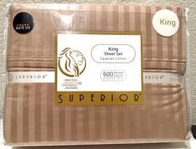 Superior 615031016984 King 600 Thread Count Egyptian Blend Deep-pocket Sheet Set Taupe Stripe