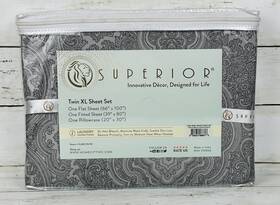 Superior 855031066613 Twin Xl Sheet Set 600 Thread Count Dark Gray Italian Paisley New Superior 855031066613 Twin Xl Sheet Set 600 Thread Count Dark Gray Italian Paisley New