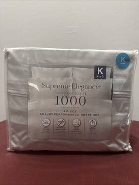 167227 Supreme Elegance King Sheet Set White 1000 Cotton Rich Alpha True Grip Quick-dri 167227 Supreme Elegance King Sheet Set White 1000 Cotton Rich Alpha True Grip Quick-dri
