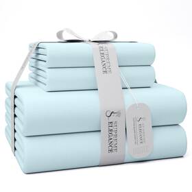 Supreme Elegance 840380928675 600 Thread Count Queen Bed Sheets Sky Blue Cotton Rich Sateen Weave Easy Care Be Supreme Elegance 840380928675 600 Thread Count Queen Bed Sheets Sky Blue Cotton Rich Sateen Weave Easy Care Be