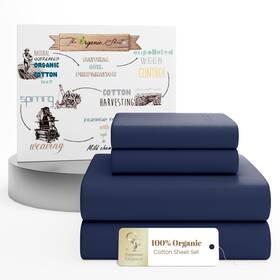 Supreme Elegance 840708175484 Organic 100% Cotton Twin Xl Bed Sheet Set Dark Blue Crisp