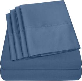 Sweet Home Collection 445020063025 Queen Sheets Denim - 6 Piece 1500 Supreme Fine Brushed Microfiber De