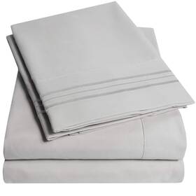 Sweet Home Collection 635409286634 1500 Supreme Queen Sheet Sets Light Gray Silver - Luxury Hotel Bed