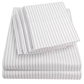 Sweet Home Collection 842491101510 Queen Sheets Pinstripe White - 6 Piece 1500 Supreme Fine Brushed M