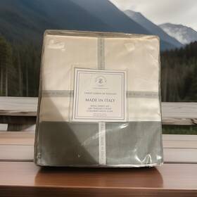 4355127 Tessitura Toscana Telerie King Sheet Set White/navy 100% Cotton Percale Italy