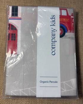 30262-a The Company Store Kids Sheet Set Fire Trucks Twin Organic Cotton Rescue Vehicles Nip
