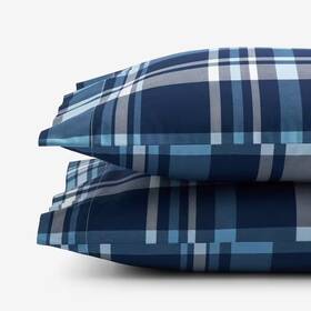 The Company Store 313041852836 Kids Handsome Tartan Blue Multi Organic Cotton Percale Standard Pillowca