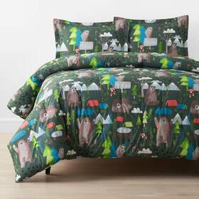 The Company Store 744759282620 Kids Green Multi Bear Camp Organic Cotton Percale Twin/twin Xl Comforter
