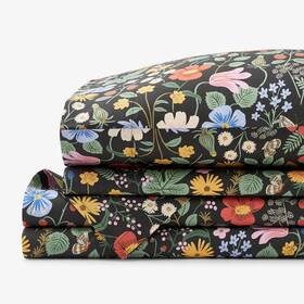 8144620 The Company Store Rifle Paper Co Strawberry Fields Cotton Percale Bed Sheet Set King Black Multi