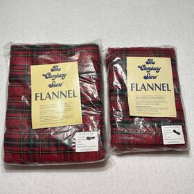 Dq89 The Company Store Twin Flat And Fitted Cotton Sheet Flannel Set Red Plaid New Open
