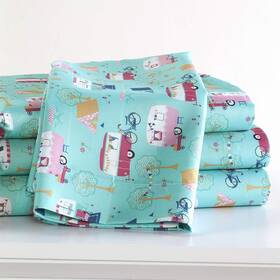 The Lakeside Collection 190941404934 Retro Happy Queen U.s. Standard Sheet Set Blue
