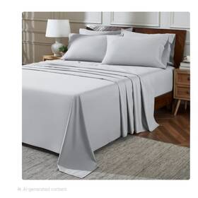 Gct300cvsldhmqn Theraluxe By Therapedic Peached Percale Queen 300tc Cotton Sheet Set Gray 6pc
