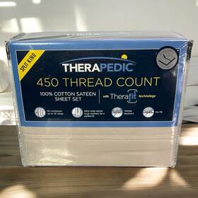 Therapedic 887924032672 450thread Count 100% Cotton Sateen Split King Set With Thera Fit Tec