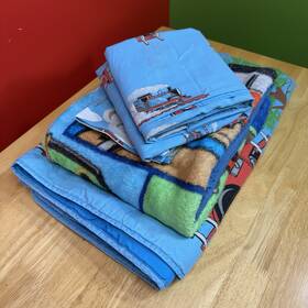 90347 Thomas & Friends And 2008 Matching Crib Toddler Bed Sheet Comforter Blanket Set