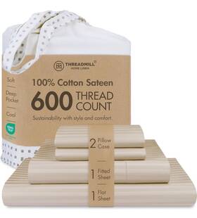 Threadmill 744759435989 100% Cotton Sheet Set For King Size Bed - 600 Thread Count Beige