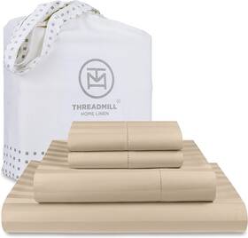 Thm-500-sld-beige-f Threadmill New - 100% Cotton King Sheet Deep Pocket/soft 500 Thread Count Nwt