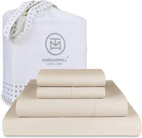 Thm-600-sld-beige-k Threadmill 100% Cotton Sheets For King Size Bed - 600 Light Beige Solid