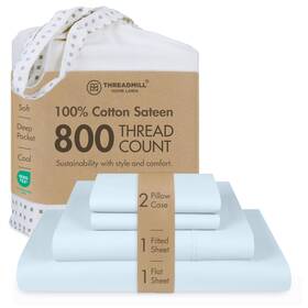 Thm-800-sld-blue-q Threadmill Queen 800 Thread Count 100% Cotton Sheets Sateen Weave Bedding Set Light Blue