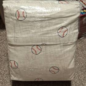 Threshold 061-02-1166 Queen Sheet Set 100% Cotton Baseball Print White Red Blue Washable