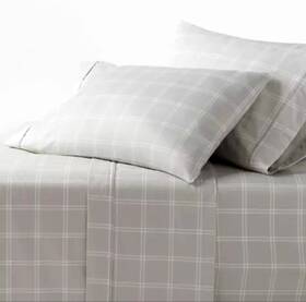 062-16-7792 Threshold King Size 400 Tc 100% Cotton Performance Sheet Set Gray Plaid -