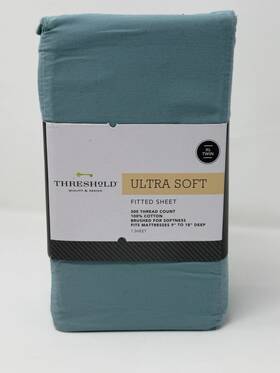 153371 Threshold Ultra Soft Xl Twin Fitted Sheet Aqua 300tc 100% Cotton Solid