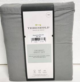 Threshold 191908140049 Twin 300 Thread Count Organic Solid Sheet Set Gray -