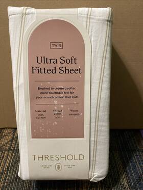 Threshold 191908645742 Fitted Sheet Twin 300 Thread Count Ultra Soft White/beige Stripes New
