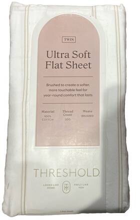 Threshold 191908645841 Twin 300 Thread Count Cotton Ultra Soft Brushed Flat Sheet Striped New