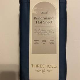 Threshold 191908760889 Queen 400 Thread Count Performance Flat Sheet Metallic Blue New