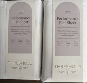 Threshold 191908761084 2 Full Size Performance Flat Sheets White 400 Tc 100% Cotton Sheet New Threshold 191908761084 2 Full Size Performance Flat Sheets White 400 Tc 100% Cotton Sheet New