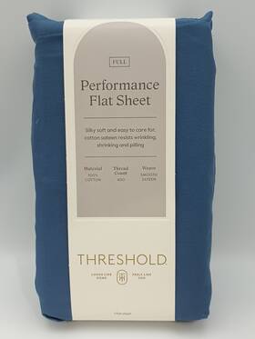 Threshold 191908761466 Full 400 Thread Count Performance Flat Sheet Metallic Blue - Cotton