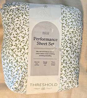 Threshold 191908879550 Cotton Sateen Twin Xl Sheet Set - Green Vines Open Box