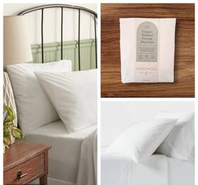 Threshold 196761802462 Nwt Queen Organic Washed Cotton Percale Sheet Set 4 Pc Gray True White